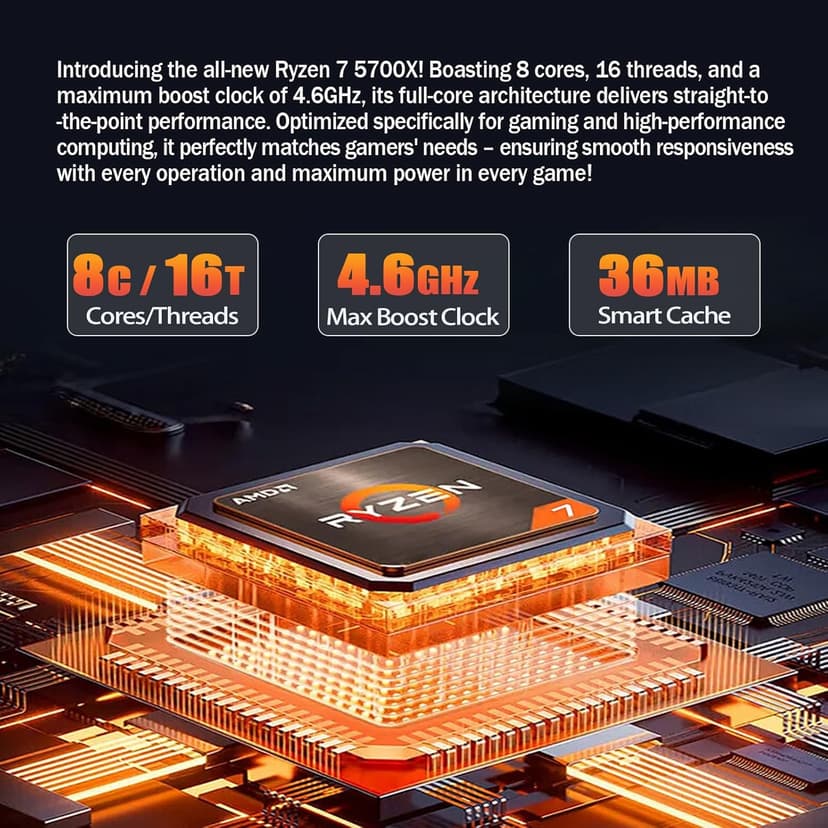 suevery High End Desktop Computer | Ryzen 7 5700X + RTX 5060 8G | 32GB DDR4 + 1TB SSD | WIFI6| Streaming Office VR Home Video 5K Editing Gaming PC