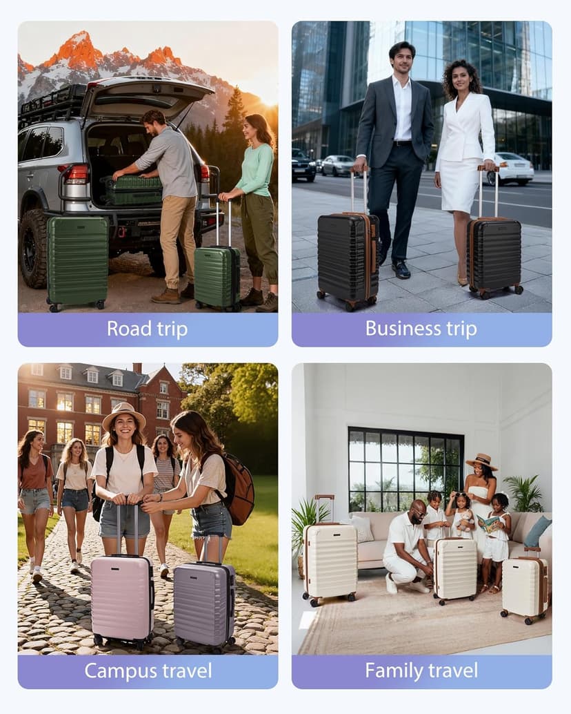 LIGHT FLIGHT Luggage Sets, 3 Piece Durable Suitcase Set with Spinner Wheels, 3 Pcs Hardside Lightweight luggage with TSA Lock, Large Checked Travel Suitcases, 20/24/28 Inch, Rose Purple