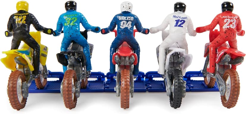 Supercross, Authentic 5-Pack of 1:24 Scale Die-Cast Motorcycles with Rider Figure, Toy Moto Bike for Kids and Collectors Ages 3 and up