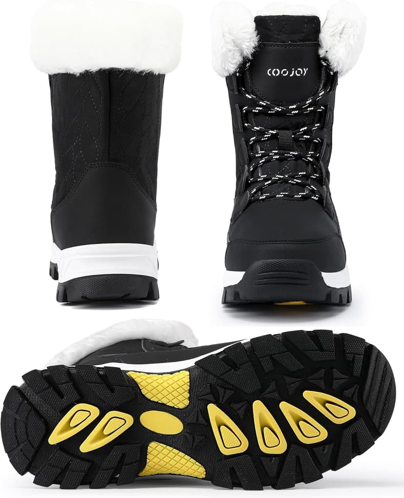 COOJOY Womens Waterproof Winter Snow Boots Warm Shoes Furry Mid Calf Lightweight Walking Hiking Booties