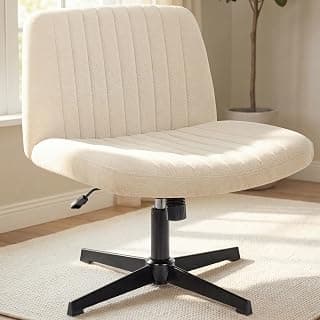 NEO CHAIR Criss Cross Chair No Wheels Armless Cross Legged Office Desk Wide Comfy Vanity Makeup Chair Adjustable Computer Task for Home Office Fabric (Beige)