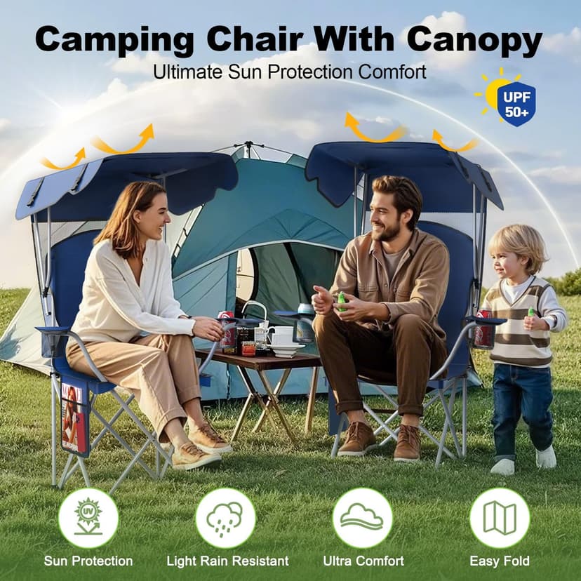 VTOY Portable Camping Chair with Canopy - Folding Chair with Canopy, Durable 600D Oxford Canopy Chair for Camping, Beach, Picnics, Fishing & Sports