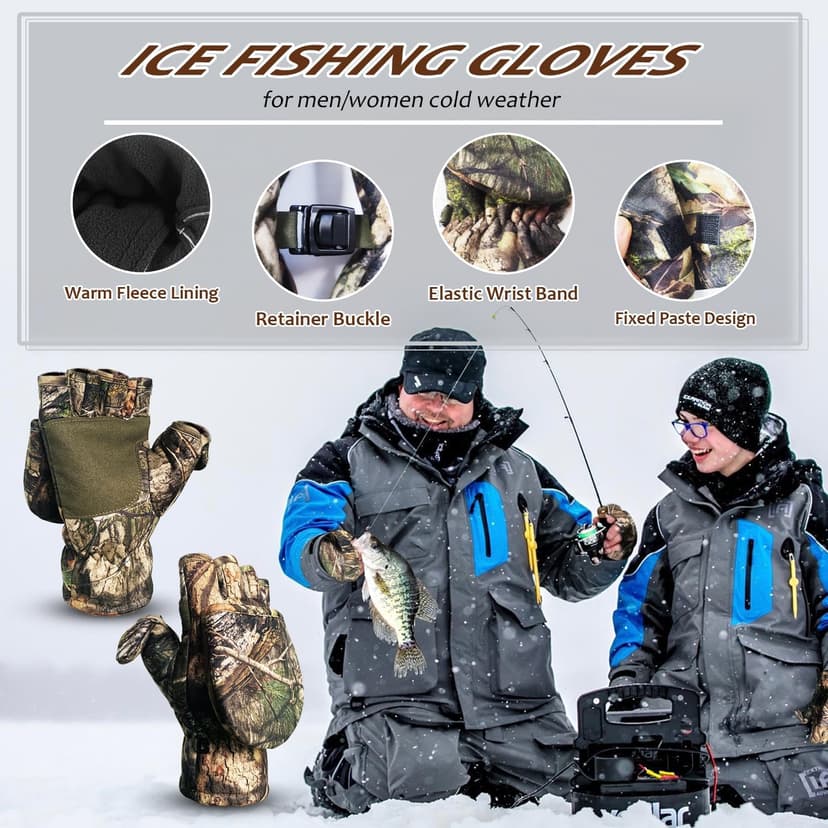 Favuit Camouflage Hunting Gloves Convertible Fingerless Mittens Pro Anti-Slip Windproof Camo Glove Archery Accessories for Hunting Camping Hiking Climbing Outdoors Gear