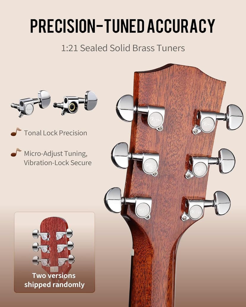 Rosen G31 Dreadnought Acoustic Guitar Soild Mahogany Top 41 Inch Guitarra Full Size Cutaway with Gloss Finish Bundle Starter Kit with Gig Bag, Strings, Strap, and Picks