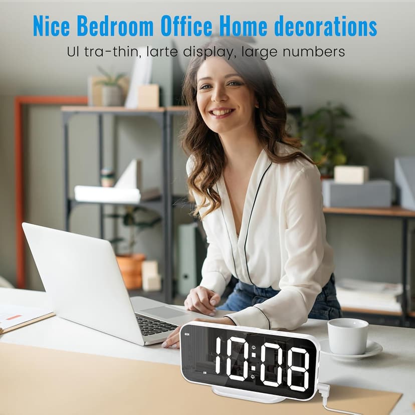 Alarm Clocks for Bedrooms, Slim LED Mirror Digital Alarm Clock, Large Display with Diming Mode, Dual Alarms & USB Ports, 4 Levels Brightness, Desk Clock for Office Home Bedroom Living Room Decor