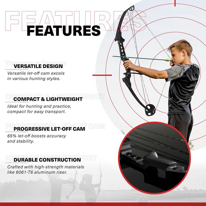 Genesis Gen-X Lightweight Compound Bow, Archery Hunting Bow for Adults w/Adjustable Riser, Cam Draw Weight, & Length, Draw Hand - Right, Black