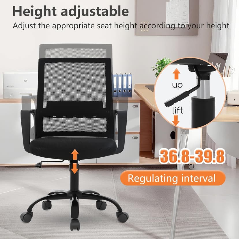 PayLessHere Office Chair Computer Chair Ergonomic Mesh Chair Mid-Back Home Office Swivel Chair Modern Desk Chair with Wheels Armrests Lumbar Support (Black)