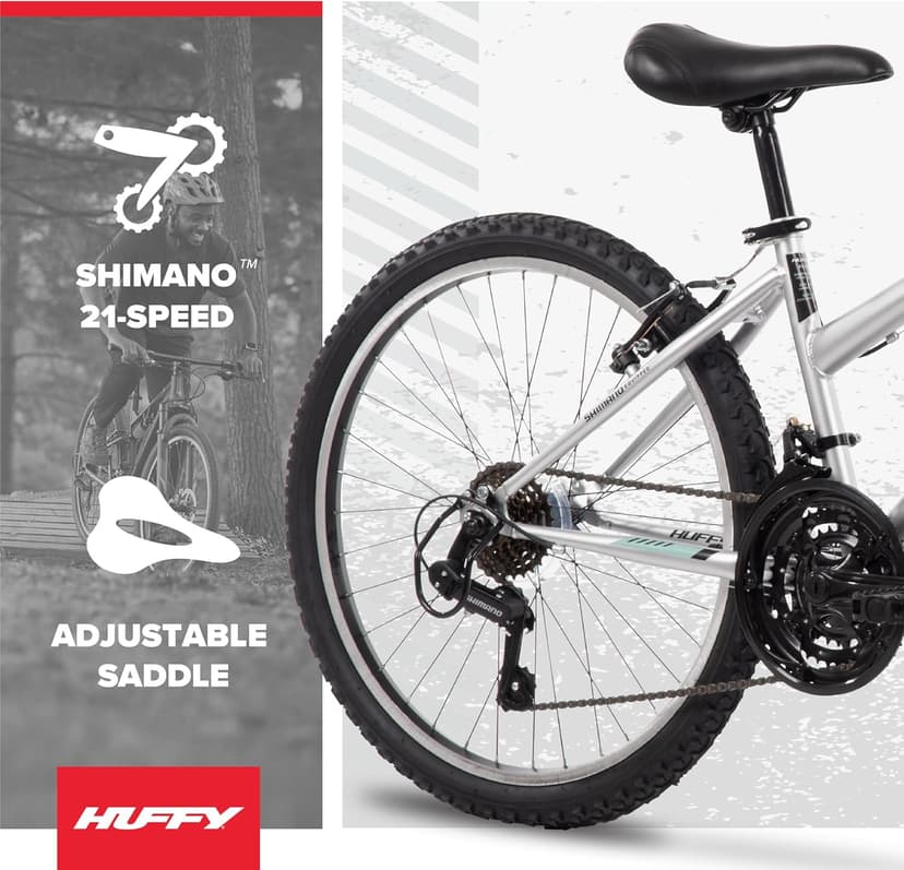 Huffy Stone Mountain Bike for Men and Women, 20”/24”/26”, 6-Speed (20”) or 21-Speed, Front or Dual Suspension (Varies), Multiple Colors, Adjustable Saddle, Shimano Equipped, All-Terrain Tires
