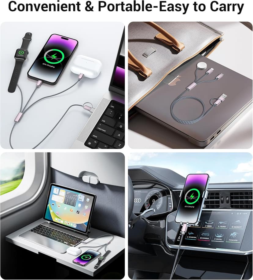 Temdan for Travel Essentials,3 in 2 USB C Cable for Apple Watch Charger/iPhone 17 Charger/Lightning,Multi Charging Cable Cord,Vacation Camping Essentials,Portable Designed for iWatch &iPhone 16-12-4FT