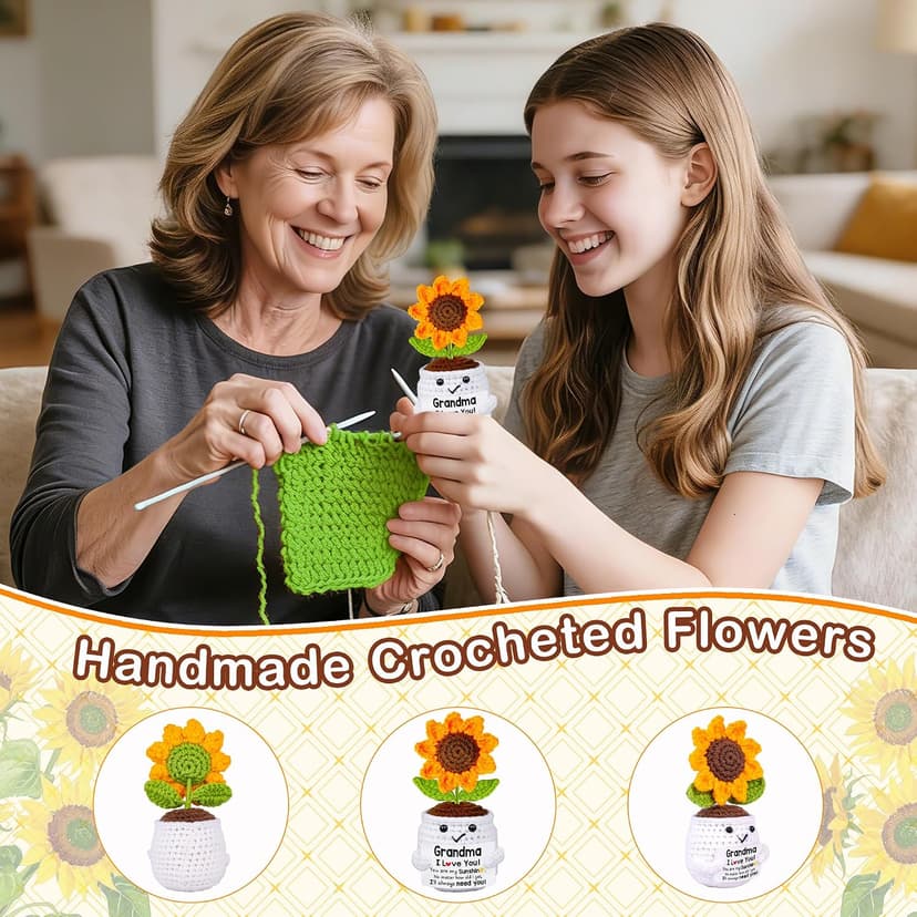 Gifts for Grandma, Grandma Gifts from Grandkids, Birthday Gift for Nana Grandmother GaGa, Mother's Day Birthday I Love You Present for Grandmother, Cute Handmade Crochet Positive Mini Sunflower Doll B0FBG8QQ8T