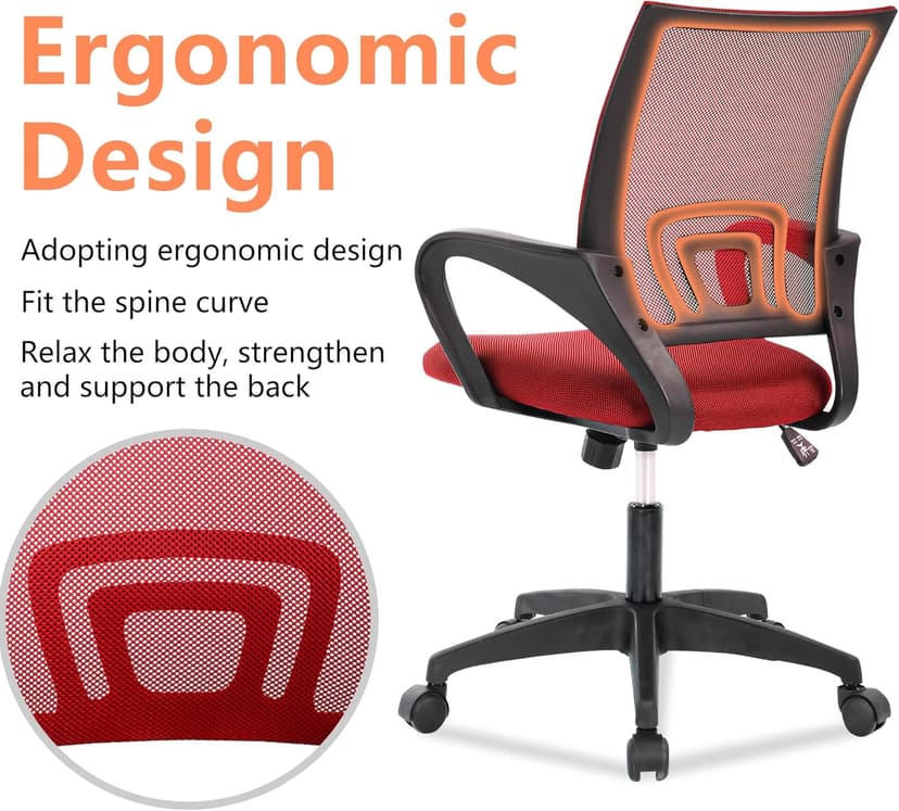 PayLessHere Home Office Chair Desk Computer Chair Adjustable Ergonomic Chair Lumbar Support Armrest Executive with High Density Mesh 360 Degree Swivel Chair for Adults Chair (Pack of 1, Red)