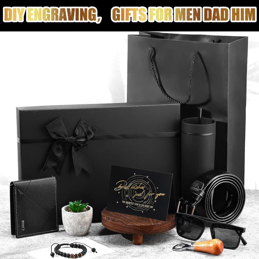 Skylety 13 Pcs Birthdays Gifts Baskets for Men Father Gift for Men Birthdays Gift Box 16 oz Tumblers Wallet Toiletry Bag Sock Bottle Opener Belt Bracelet Glasses Pen for Father's Day Dad Husband B0DJ92ZCJ1