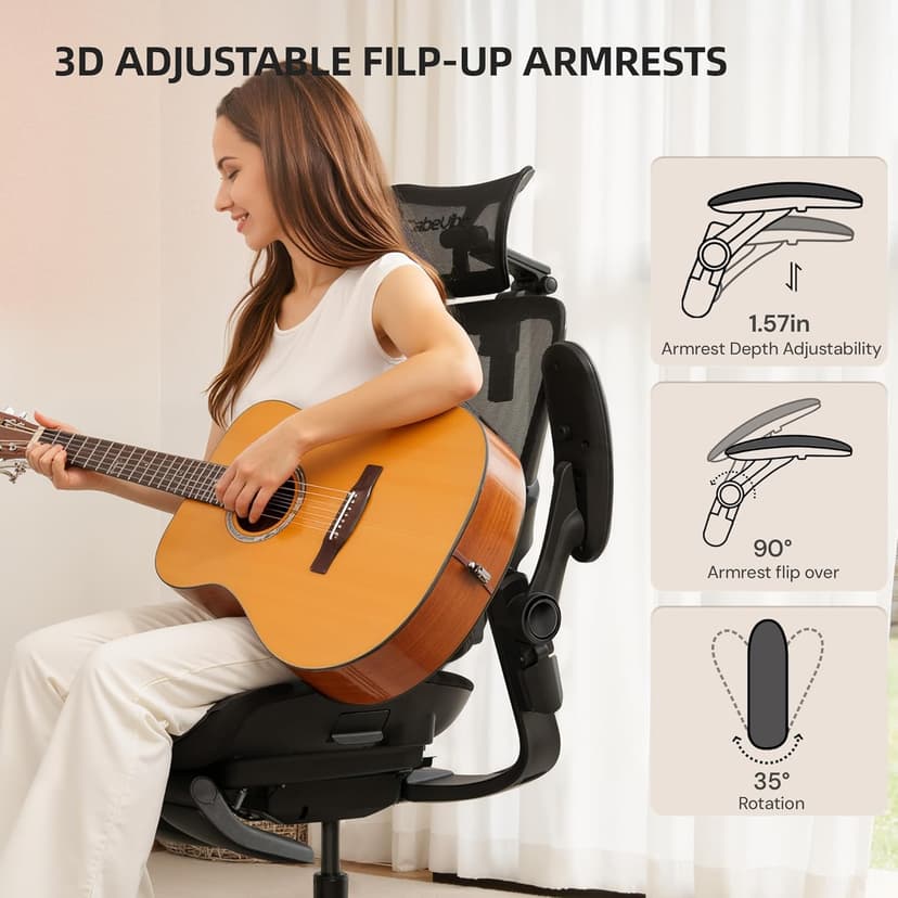 CabLady S2 Petite Office Chair for Women & Small Frames - 330lb Capacity, 4D Adjustable Lumbar/Headrest, Flip-Up Arms & Footrest, Ergonomic Desk Chair