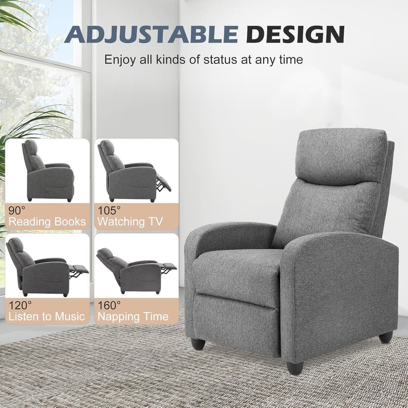 Sweetcrispy Massage Recliner Chair for Adults, Adjustable Home Theater Seating with Lumbar Support for Living Room, Modern Fabric Reclining, Grey
