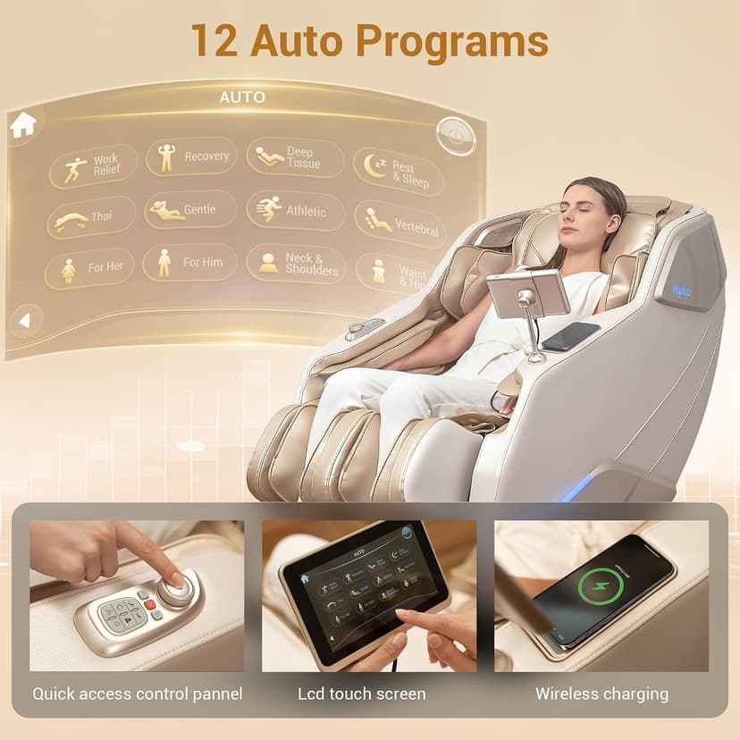 MYNTA Massage Chair Full Body with Heat, Zero Gravity SL-Track 3D Massage Chairs with Thai Stretching, 12 Modes,12 Massage Techniques, Calf & Foot Massage, Wireless Charging, White Noise