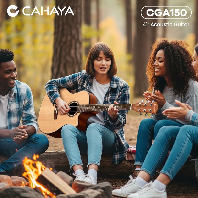 CAHAYA Acoustic Guitar Beginner Set - 41" Full Size Spruce Top Mahogany Body with Okoume Neck Rosewood Fingerboard, GA Cutaway Design, Balanced Rich Tone with Gig Bag, Strap, Capo, Strings & Picks