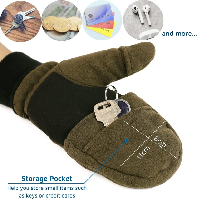 Flammi Men's Convertible Gloves, 3M Thinsulate Thermal Polar Fleece Mittens with Flip-Thumb for Hunting, Hiking, Fishing