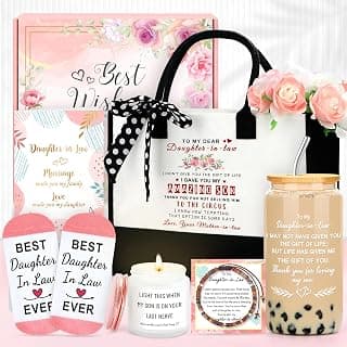 Saineron Daughter in Law Gifts from Mother in Law Future Daughter-in-Law Birthday Gifts Thoughtful Wedding Day, Anniversary, Happy Birthday Gift Includes Canvas Tote Bag, 16oz Glass Cup B0FSSGJ5CL
