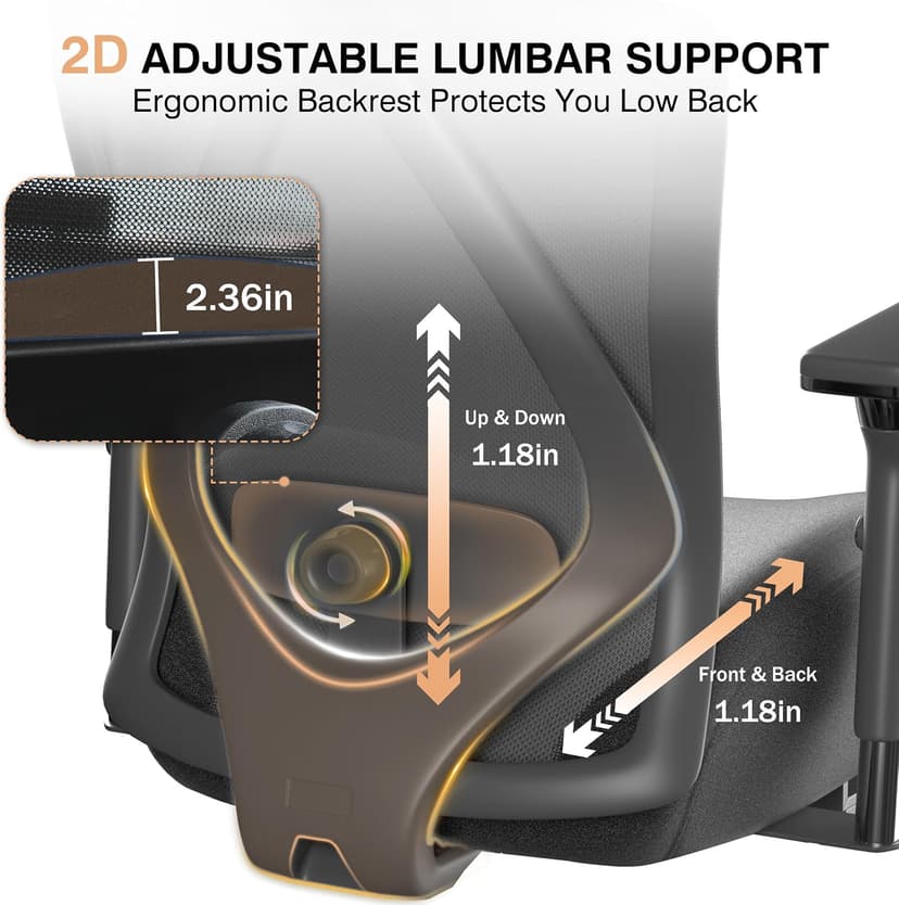 750lbs Big and Tall Office Chair with Wide Thick Seat Cushion,Ergonomic Mesh Chairs for Heavy People,Computer Desk Chair with 4D Armrests,Adjustable Lumbar Support for Long Hours Daliy Work,Grey