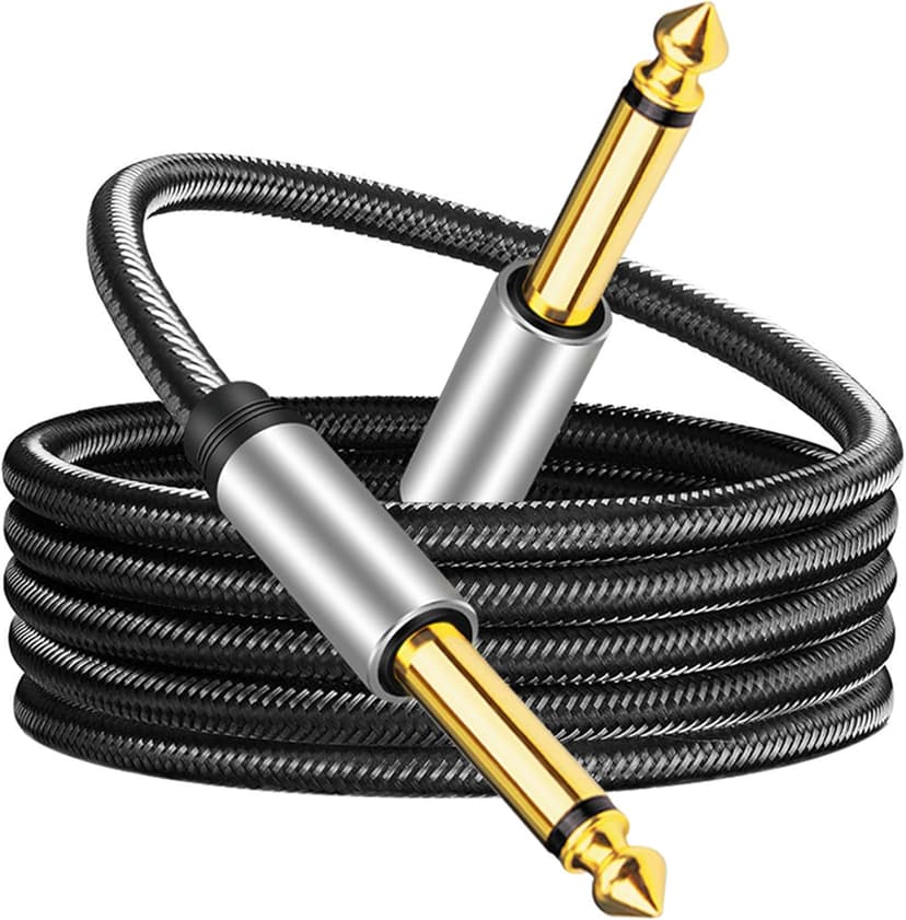 6.35mm Instrument Cable 10Ft,Silver Color Premium 6.35mm Mono Jack 1/4" TS Cable Unbalanced Guitar Patch Cords/Instrument Cable Male to Male with Zinc Alloy Housing and Nylon Braid(10Ft/3M)
