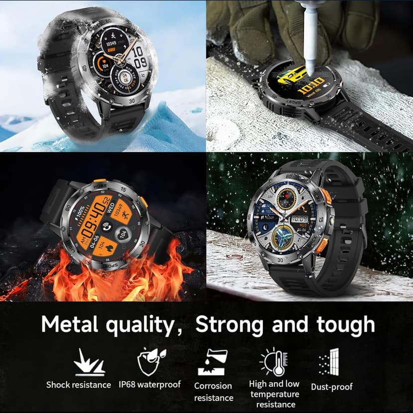 Jooeniok 2026 New Outdoor Compass with Bluetooth Calling and Health Monitoring - 100+ Exercise Modes, Music Playback, Voice Assistant, Waterproof, 1.53-inch Screen, Flashlight for Fitness and Sports