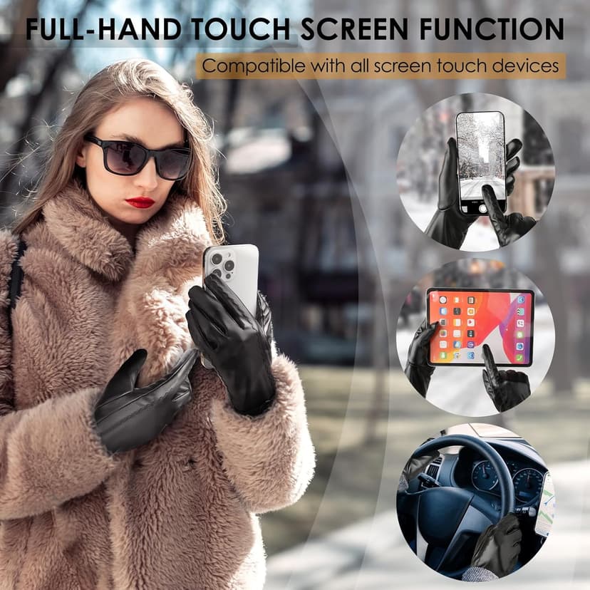 Trifabricy Leather Gloves for Women - Womens Leather Winter Gloves, Warm Lined Touchscreen Winter Glove for Cold Weather