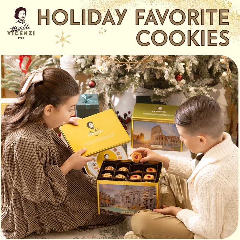Matilde Vicenzi Roma Cookie Gift Tin - Italian Pastries & Cookies in Individually Wrapped Trays - Bakery Dessert Gifts For Birthdays, Thank You, Get Well and Every Special Occassion - Puff Pastry, Assorted Cookies in Italian Design Gift Tin 32.5oz (920g)