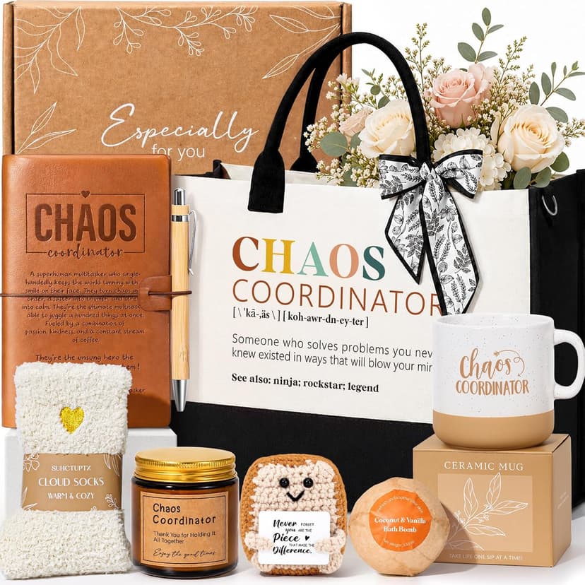 Suhctuptx Thank You Gifts for Women, Chaos Coordinator Gift for Coworkers Boss Lady Manager Teacher Nurse Administrative Assistant Employee Appreciation Birthday Christmas Gift w/Canvas Tote Bag Mug B0GVQTJSPB
