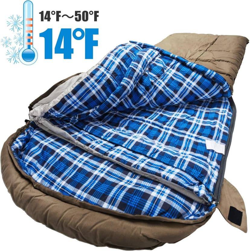 0 Degree Canvas Sleeping Bag for Adults, Cotton Flannel Sleeping Bag for Winter Camping, Fishing, Hunting or Traveling, Durable Cotton Canvas Shell and Removable Flannel Liner