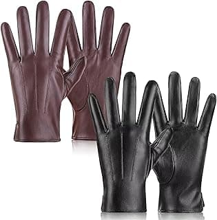 TOSWAKE Leather Gloves for Men 2 Pack, Winter Gloves PU Warm Thermal Wool Lined, Mens Gloves Touchscreen Texting for Driving