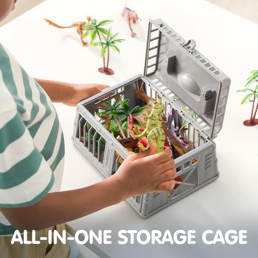 JOYIN Dinosaur Toys with Activity Play Mat & Storage Cage, 19 PCS Realistic Dinosaur Figures & Trees for Toddlers Kids Ages 3-5, Ideal for Boys and Girls Gift