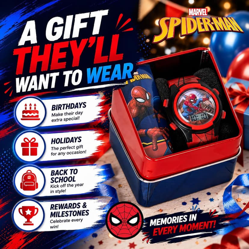Marvel Spider-Man Kids Watches – Digital Display, Interactive Features, Adjustable Strap, Vibrant Spider-Man Graphics, Durable for Active Kids B073VBBX59