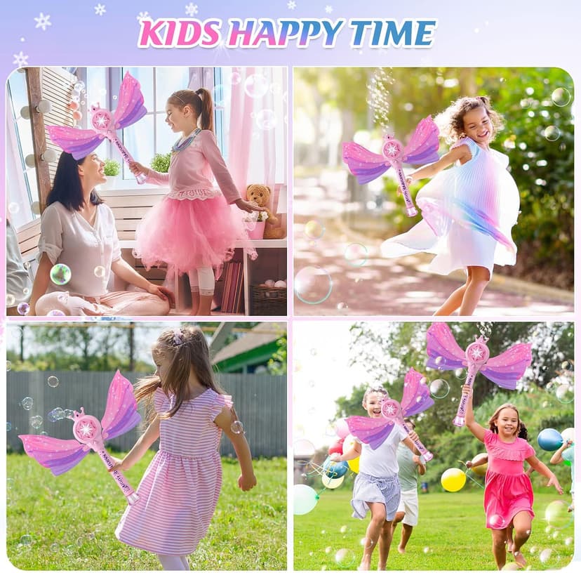 3 AA Batteries & 2 Bubble Solutions, Outdoor Party Birthday Gift for Girls 3-8, Bubble Machine for kids, Princess Toys, Pink Bubble Wand for Kids, LED Light Music Bubble Toys Girl Gifts Age 3+ B0BX57W4RX