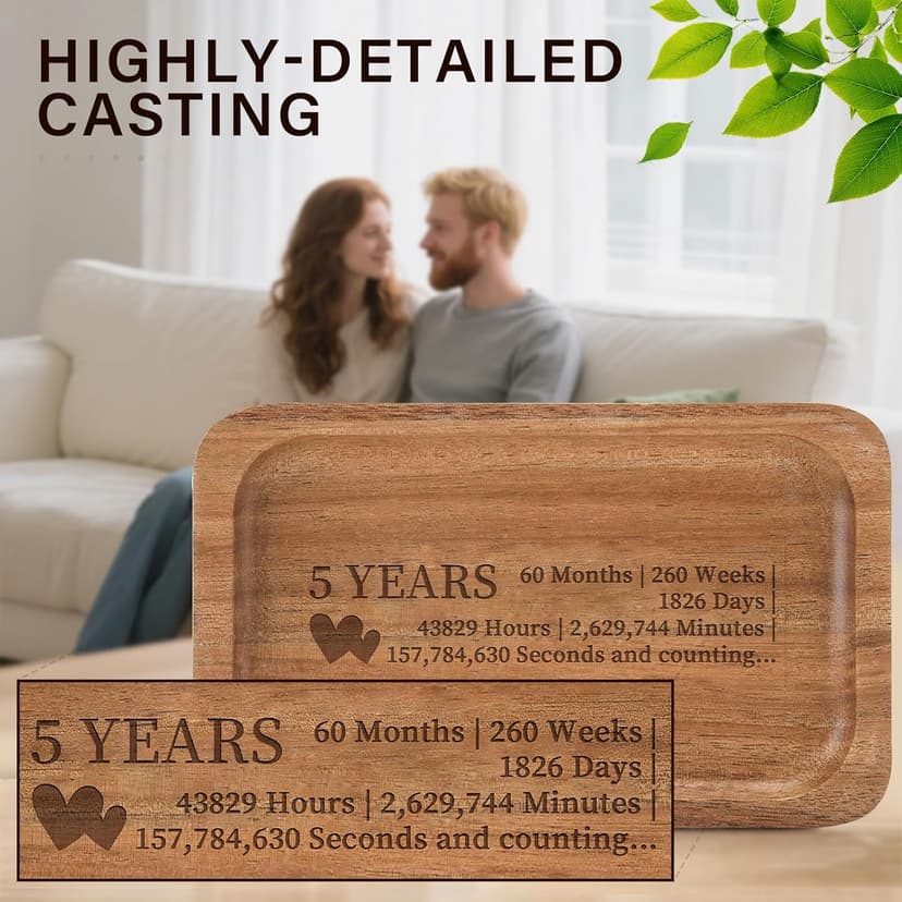 5th Anniversary Wedding Gifts for Wife, Husband – Handmade Acacia Wood Jewelry Tray, the Best Gift to Celebrate Five Years of Love.