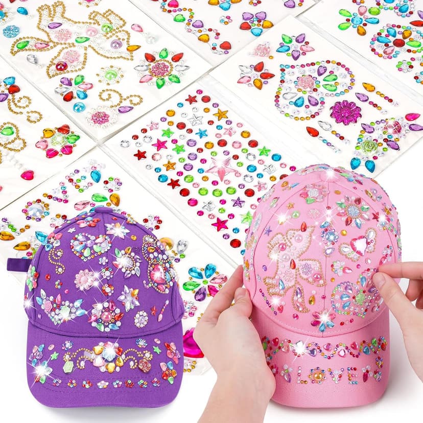 DIY Gem Baseball Cap Craft Kit: Design Your Own Hats with Unicorn Stickers, Adjustable Kids Baseball Caps, Trendy Tween Gifts Toys for Girls Age 4-12 Years Old, Birthday Christmas Art Supplies B0CJLKHB5Q