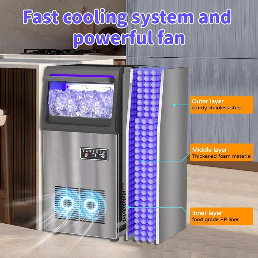 Commercial Nugget Ice Maker 80Lbs/24H with 15Lbs Storage, Stainless Steel Pellet Ice Machine, Ready in 10-15 Mins, Self-Cleaning for Home Office Bars Restaurants
