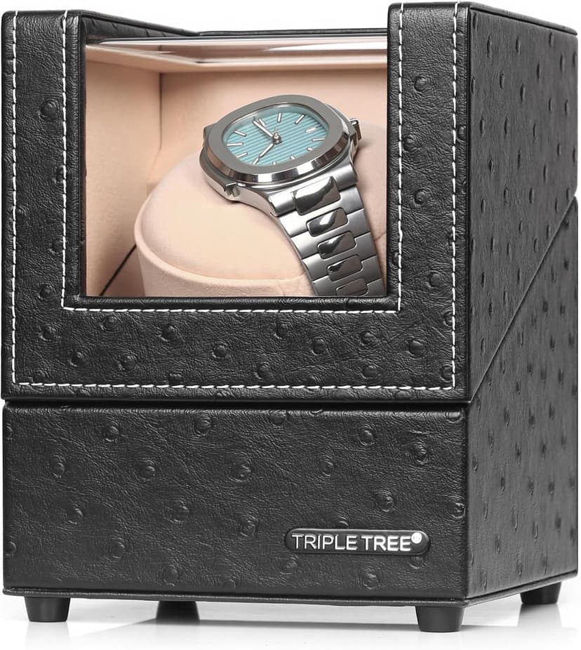 TRIPLE TREE Single Watch Winder for Automatic Watches, with Super Quiet Japanese Motor, 4 Rotation Mode Setting, Flexible Plush Pillow Fit Lady and Man Watches