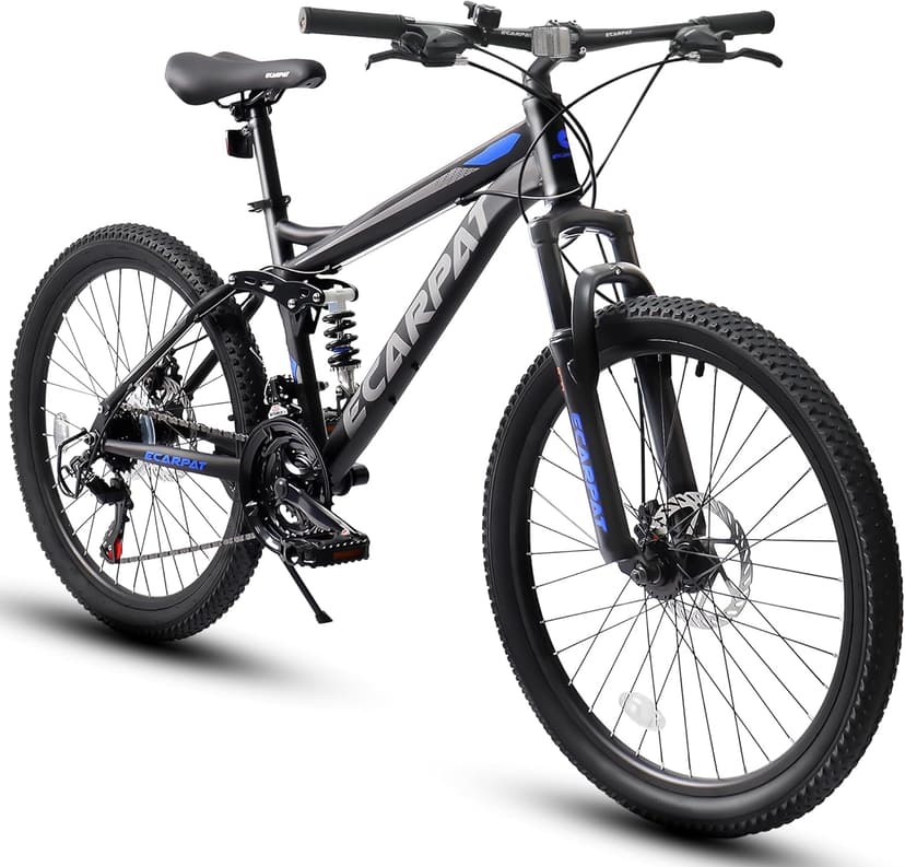 24/26/27.5 Inch Wheel Mountain Bike, 21 Speed MTB Bike with Full Suspension, Steel Frame and Dual Disc Brakes, Adult Mens Outdoor Cycling Mountain Bicycle