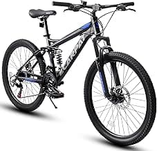 24/26/27.5 Inch Wheel Mountain Bike, 21 Speed MTB Bike with Full Suspension, Steel Frame and Dual Disc Brakes, Adult Mens Outdoor Cycling Mountain Bicycle