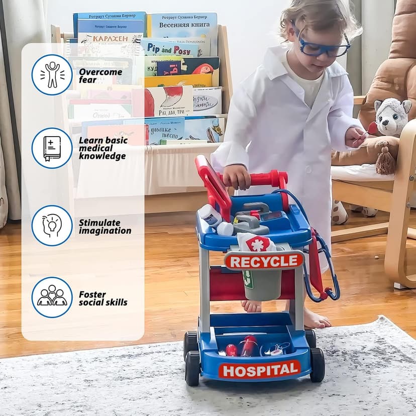 Kids Doctor Playset with Cart, Costume & Stethoscope, Role Play, Pretend Play Medical Toys, Birthday Gift Liberry Toddlers Doctor Kit Toy for Girls Boys Ages 2 3 4 5, Blue B0BYNC6XMQ