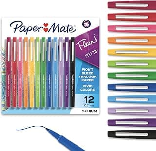 Paper Mate Flair Felt Tip Pens, Medium Point (0.7mm), 12 Count - For Arts & Crafts, Note-Taking, Journaling, School Supplies for Teachers & Students B000J09CO6