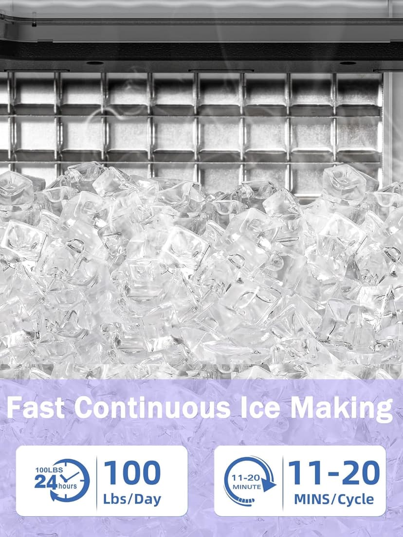 COWSAR Commercial Ice Maker Machine 100Lbs/24H, Stainless Steel Undercounter Ice Maker with 33Lbs Storage Capacity, Self-Cleaning Freestanding Ice Machine for Home, Bar, Restaurant, Office, Outdoor