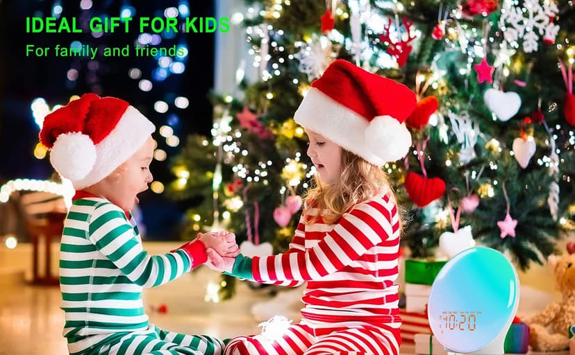 Wake Up Light Sunrise Alarm Clock for Bedroom, 17 Nightlights, Sound Machine with 5W Bluetooth Speaker, 25 Soothing Sounds, SleepTimer, Dual Alarms, FM Radio, Ideal Gift for Baby, Kids, Adults, Senior