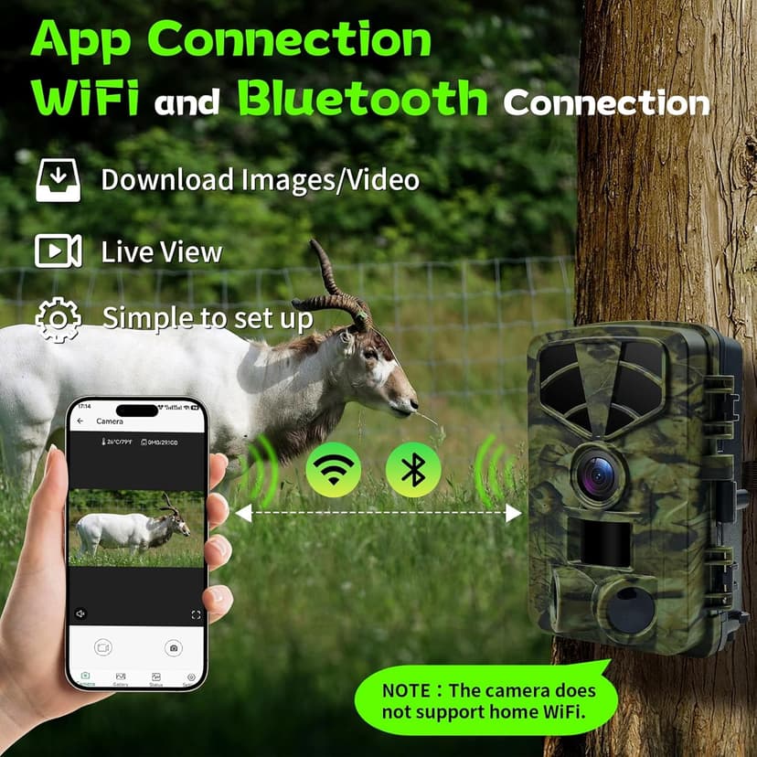 Trail Camera 4K, WiFi Game Camera, 120°Wide Angle, Night Vision Cameras, 32GB TF Card, IP66 Waterproof, Deer Scouting or Home Security, 0.2s Trigger Motion Activated for Wildlife