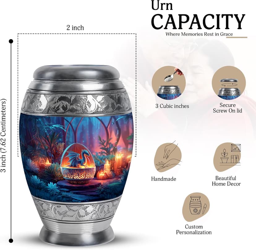 Dragon Small Funeral Urns for Adult Male - Keepsake Halloween Burial Urn for Adult Ashes - Tiny Blue Cremation Urn for Ashes for Women - 3 Inch B0FHKWCQQN