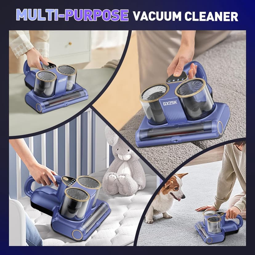 Mattress Vacuum Cleaner, 16kPa Bed Vacuum Cleaner with 253.7nm UV-C Light, Ultrasonic & 140℉ Heating, Dual Cup & Widen Suction Port Handheld Vacuums for Bed, Sofa, Couch, Crib (500W, Corded)