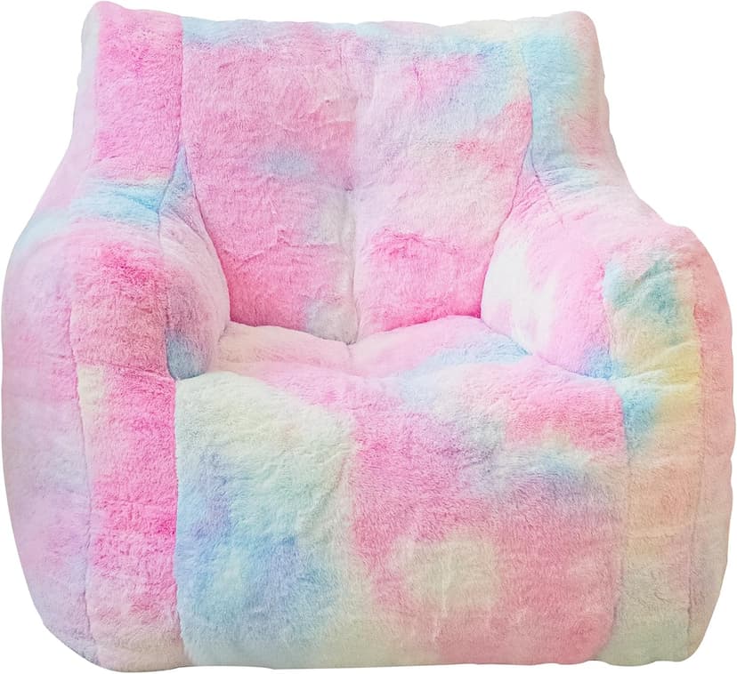 Bean Bag Chair with Filling, Faux Fur Comfy BeanBag Chairs for Teens, Adults, Bedroom, Living Room, Reading - Rainbow