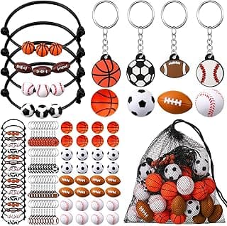 Nosiny Sportball Party Favors - 108 Pcs Bulk Set Including 36 Keychains, 36 Stress Balls & 36 Charm Bracelets for Team Birthday Parties