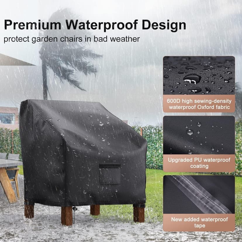 Patio Chair Covers Waterproof, Mrrihand Lounge Deep Seat Cover, Heavy Duty Outdoor Lawn Patio Furniture Covers (29" W x 30" D x 36" H - 2 Pack)