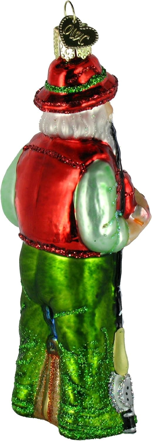 Old World Christmas Fly Fishing Santa Glass Blown Ornament for Christmas Tree, Handcrafted Holiday Decoration, Fisherman Collection